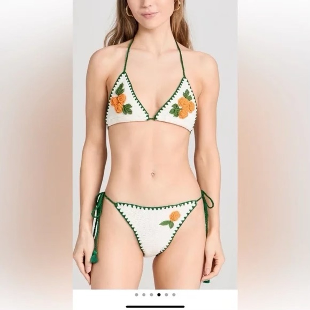 Rhode marigold Floral Crochet Bikini Set - White and Green